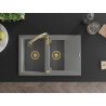 Mexen Gaspar granite sink 1.5-bowl with drainer and Savita kitchen faucet, gray - 6507-71-672601-50