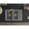 Mexen Gaspar granite sink 1.5-bowl with drainer and Savita kitchen tap, grey - 6507-71-672601-50