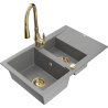 Mexen Gaspar 1.5-bowl granite sink with drainer and Savita kitchen faucet, gray - 6507-71-672601-50