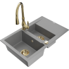Mexen Gaspar 1.5-compartment granite sink with a drip tray and kitchen mixer tap Savita, Grey - 6507-71-672601-50
