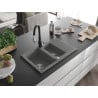 Mexen Gaspar 1.5-Bowl Granite Sink with Drainer and Savita Kitchen Faucet, Gray - 6507-71-672601-70