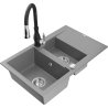 Mexen Gaspar 1.5-Bowl Granite Sink with Drainer and Savita Kitchen Faucet, Gray - 6507-71-672601-70