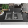 Mexen Gaspar granite sink 1.5-bowl with drainer and Savita kitchen faucet, gray - 6507-71-672601-70