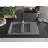 Mexen Gaspar 1.5-bowl granite sink with drainer and Savita kitchen faucet, gray - 6507-71-672601-70-B