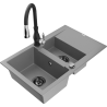 Mexen Gaspar 1.5-compartment granite sink with a drip tray and kitchen mixer tap Savita, Grey - 6507-71-672601-70-B