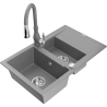 Mexen Gaspar 1.5-bowl granite sink with drainer and Savita kitchen faucet, gray - 6507-71-672601-71
