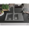 Mexen Gaspar 1.5-bowl granite sink with drainer and Savita kitchen faucet, gray - 6507-71-672601-71