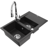 Mexen Gaspar 1.5-compartment granite sink with a drip tray and kitchen mixer tap Savita, Black/Silver - 6507-73-672601-00