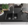 Mexen Gaspar 1.5-compartment granite sink with a drip tray and kitchen mixer tap Savita, Black/Silver - 6507-73-672601-00