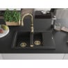 Mexen Gaspar 1.5-compartment granite sink with a drip tray and kitchen mixer tap Savita, Black/Silver - 6507-73-672601-50