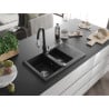 Mexen Gaspar 1.5-bowl granite kitchen sink with drainer and Savita faucet, black/silver - 6507-73-672601-70