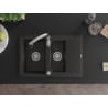 Mexen Gaspar granite sink 1.5-bowl with drainer and Savita kitchen faucet, black/gold - 6507-75-672601-00