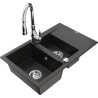 Mexen Gaspar 1.5-compartment granite sink with a drip tray and kitchen mixer tap Savita, Black/Gold - 6507-75-672601-00