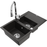 Mexen Gaspar granite sink 1.5-bowl with drainer and Savita kitchen faucet, black/gold - 6507-75-672601-00