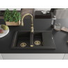 Mexen Gaspar 1.5-bowl granite sink with drainer and Savita kitchen faucet, black/gold - 6507-75-672601-50