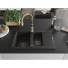 Mexen Gaspar granite sink 1.5-bowl with drainer and Savita kitchen faucet, black/gold - 6507-75-672601-50-B
