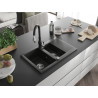 Mexen Gaspar granite sink 1.5-bowl with drainer and kitchen faucet Savita, black/gold - 6507-75-672601-70