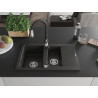 Mexen Gaspar granite sink 1.5-bowl with drainer and kitchen faucet Savita, black/gold - 6507-75-672601-70