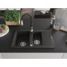 Mexen Gaspar granite sink 1.5-bowl with drainer and Savita kitchen faucet, black/gold - 6507-75-672601-70