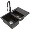 Mexen Gaspar 1.5-compartment granite sink with a drip tray and kitchen mixer tap Savita, Black/Gold - 6507-75-672601-70