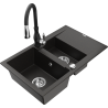 Mexen Gaspar granite sink 1.5-bowl with drainer and kitchen faucet Savita, black/gold - 6507-75-672601-70