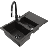 Mexen Gaspar 1.5-compartment granite sink with a drip tray and kitchen mixer tap Savita, Black/Gold - 6507-75-672601-70-B