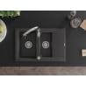 Mexen Gaspar 1.5-compartment granite sink with a drip tray and kitchen mixer tap Savita, spotted black - 6507-76-672601-00