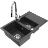Mexen Gaspar 1.5-bowl granite sink with drainer and Savita kitchen faucet, speckled black - 6507-76-672601-00