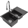 Mexen Gaspar granite sink 1.5-bowl with drainer and Savita kitchen tap, black spotted - 6507-76-672601-00
