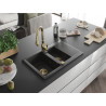 Mexen Gaspar 1.5-bowl granite sink with drainer and Savita kitchen faucet, black speckled - 6507-76-672601-50