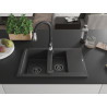 Mexen Gaspar granite sink 1.5-bowl with drainer and Savita kitchen faucet, speckled black - 6507-76-672601-70-B