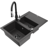 Mexen Gaspar 1.5-compartment granite sink with a drip tray and kitchen mixer tap Savita, spotted black - 6507-76-672601-70-B