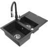 Mexen Gaspar granite sink 1.5-bowl with drainer and Savita kitchen faucet, black speckled - 6507-76-672601-76