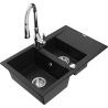 Mexen Gaspar 1.5-bowl granite sink with drainer and Savita kitchen faucet, black - 6507-77-672601-00