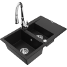 Mexen Gaspar 1.5-compartment granite sink with a drip tray and kitchen mixer tap Savita, Black - 6507-77-672601-00