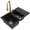 Mexen Gaspar granit sink 1.5-bowl with drainer and Savita kitchen faucet, black - 6507-77-672601-50