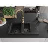 Mexen Gaspar granite kitchen sink 1.5-bowl with drainer and Savita kitchen faucet, black - 6507-77-672601-50-B