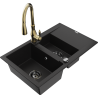 Mexen Gaspar 1.5-compartment granite sink with a drip tray and kitchen mixer tap Savita, Black - 6507-77-672601-50-B