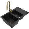 Mexen Gaspar granite kitchen sink 1.5-bowl with drainer and Savita kitchen faucet, black - 6507-77-672601-50-B