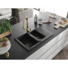 Mexen Gaspar granite kitchen sink 1.5-bowl with drainer and Savita kitchen faucet, black - 6507-77-672601-50-B