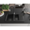 Mexen Gaspar granite sink 1.5-bowl with drainer and Savita kitchen faucet, black - 6507-77-672601-70-B