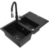 Mexen Gaspar granite sink 1.5-bowl with drainer and Savita kitchen faucet, black - 6507-77-672601-70-B