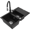 Mexen Gaspar 1.5-compartment granite sink with a drip tray and kitchen mixer tap Savita, Black - 6507-77-672601-70