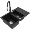 Mexen Gaspar Granite kitchen sink 1.5-bowl with drainer and Savita kitchen faucet, black - 6507-77-672601-70