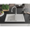 Mexen Pablo 1-bowl granite sink with drainer and kitchen faucet Savita, white - 6510-20-672601-00