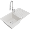 Mexen Pablo granite sink with one basin, drainer, and Savita kitchen faucet, white - 6510-20-672601-00