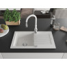 Mexen Pablo 1-bowl granite sink with drainer and Savita kitchen faucet, white - 6510-20-672601-20