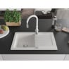 Mexen Pablo single-bowl granite sink with drainer and Savita kitchen faucet, white - 6510-20-672601-20