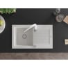Mexen Pablo single-bowl granite sink with drainer and Savita kitchen faucet, white - 6510-20-672601-20