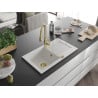 Mexen Pablo 1-bowl granite sink with drainer and Savita kitchen tap, white - 6510-20-672601-50